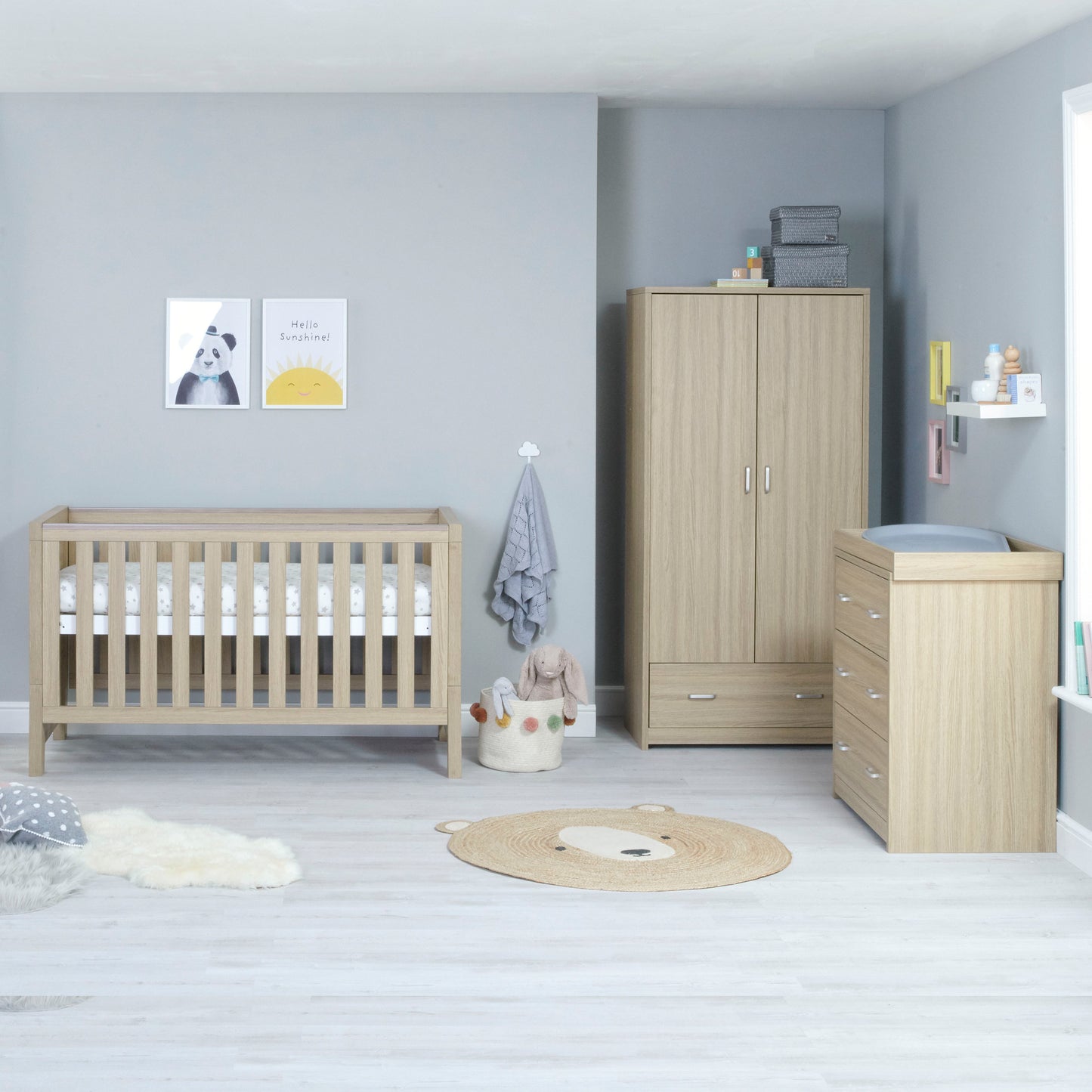 Babymore Luno 3 Piece Nursery Room Set - Oak 26LORS3