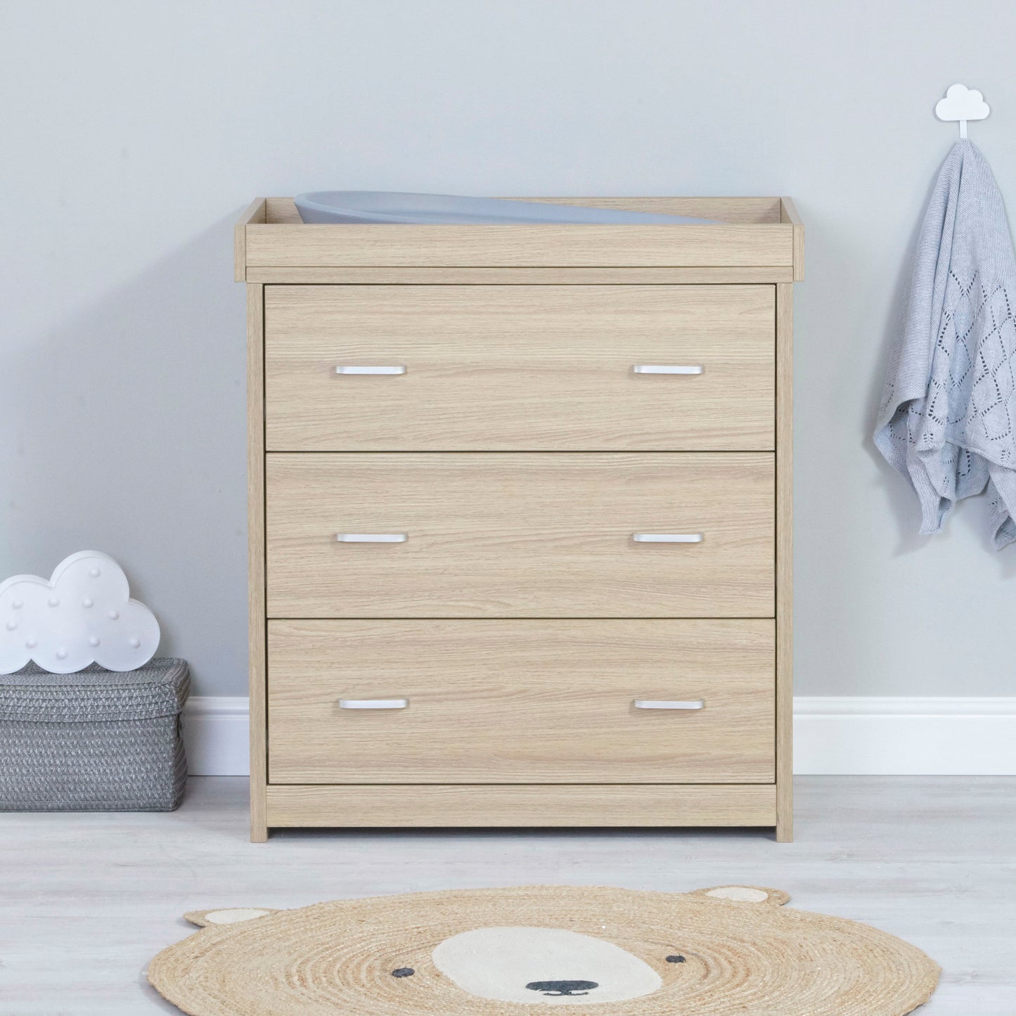 Babymore Luno 3 Piece Nursery Room Set with Drawer - Oak 26LORS3D