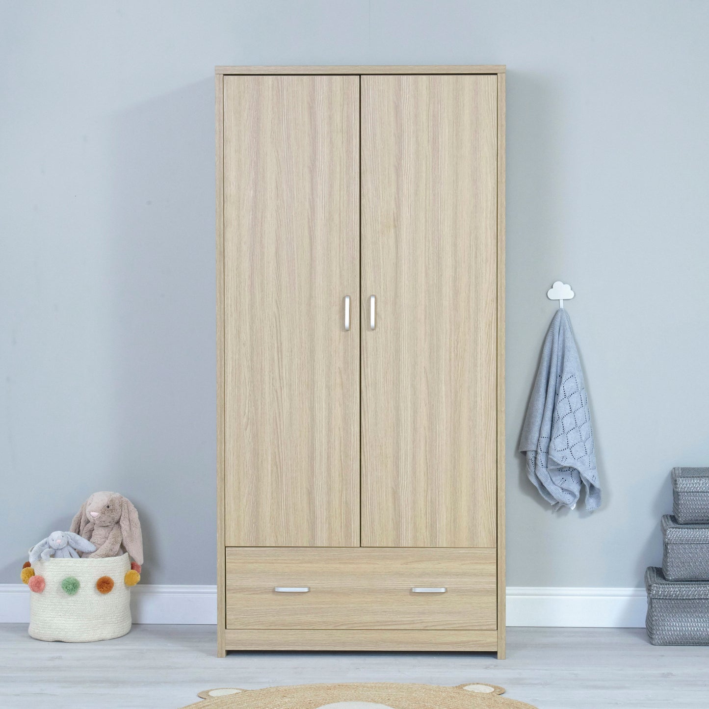Babymore Luno 3 Piece Nursery Room Set with Drawer - Oak 26LORS3D