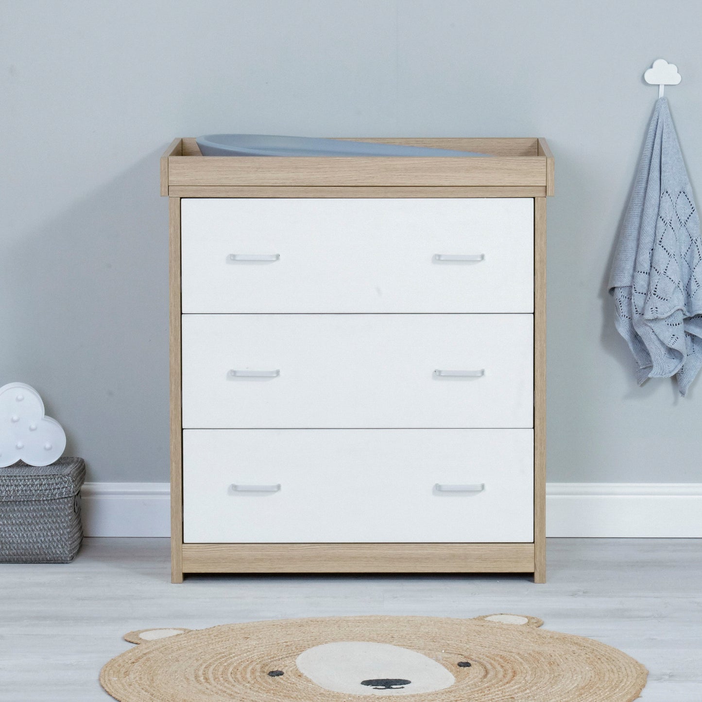 Babymore Luno 3 Piece Nursery Room Set with Drawer - Oak White 26LWRS3D