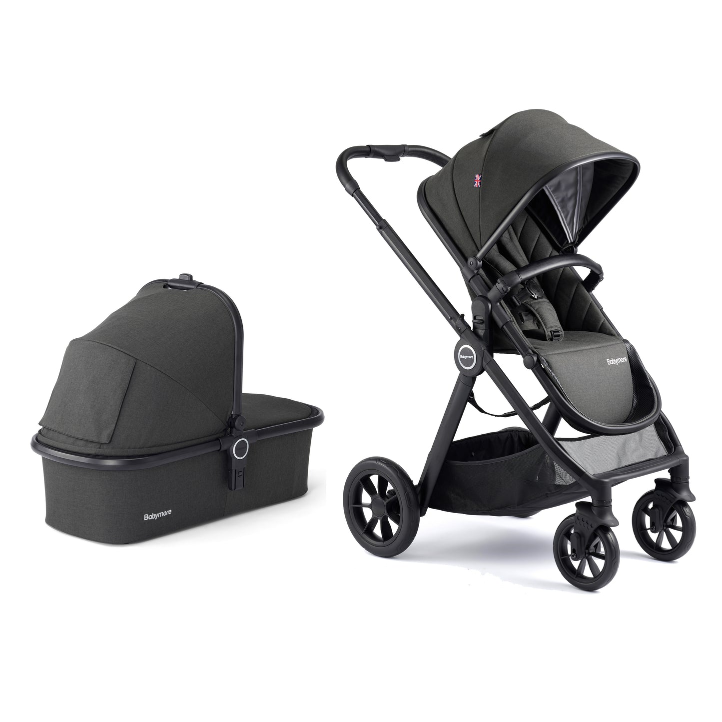 Babymore Memore V2 Pram Pushchair 11 Piece - Black 2680554-10