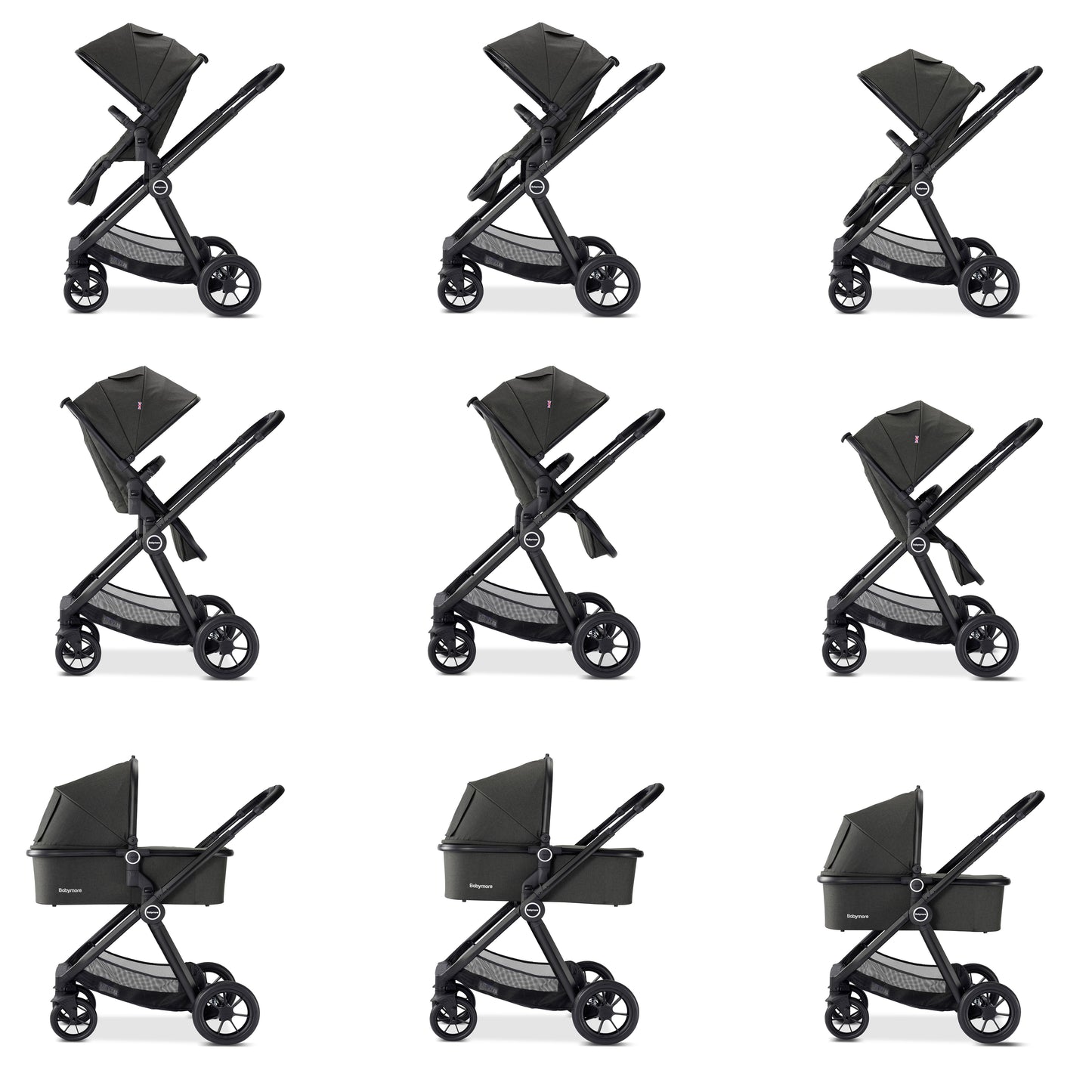 Babymore Memore V2 Pram Pushchair 11 Piece - Black 2680554-10
