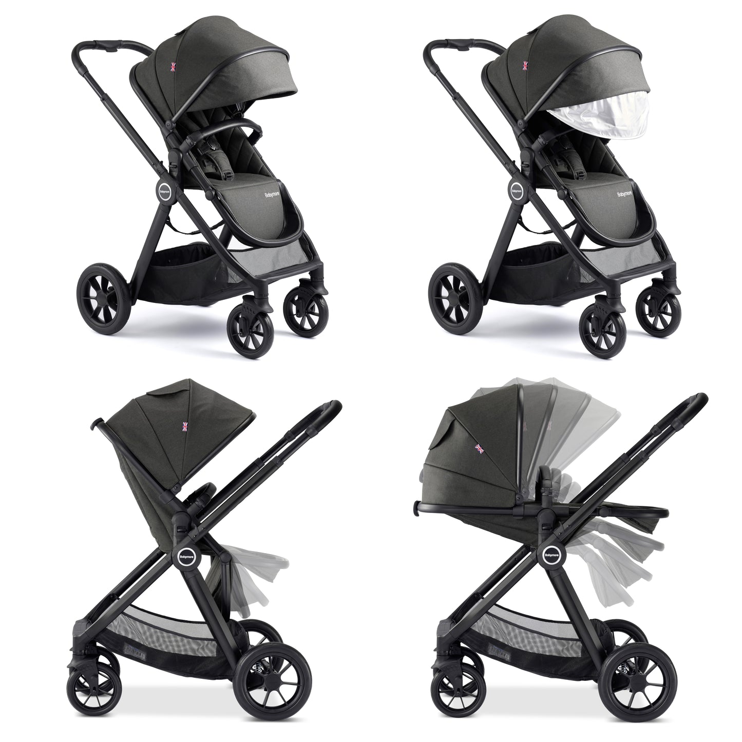 Babymore Memore V2 Pram Pushchair 11 Piece - Black 2680554-10
