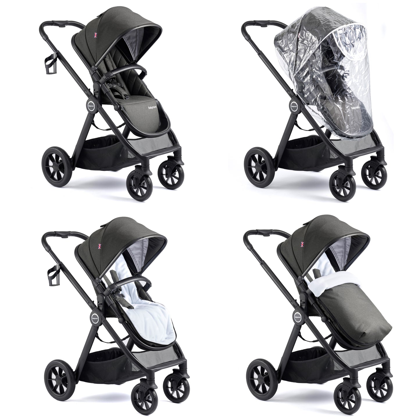 Babymore Memore V2 Pram Pushchair 11 Piece - Black 2680554-10
