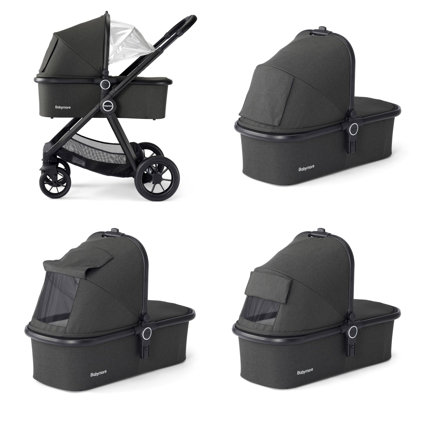 Babymore Memore V2 Pram Pushchair 11 Piece - Black 2680554-10