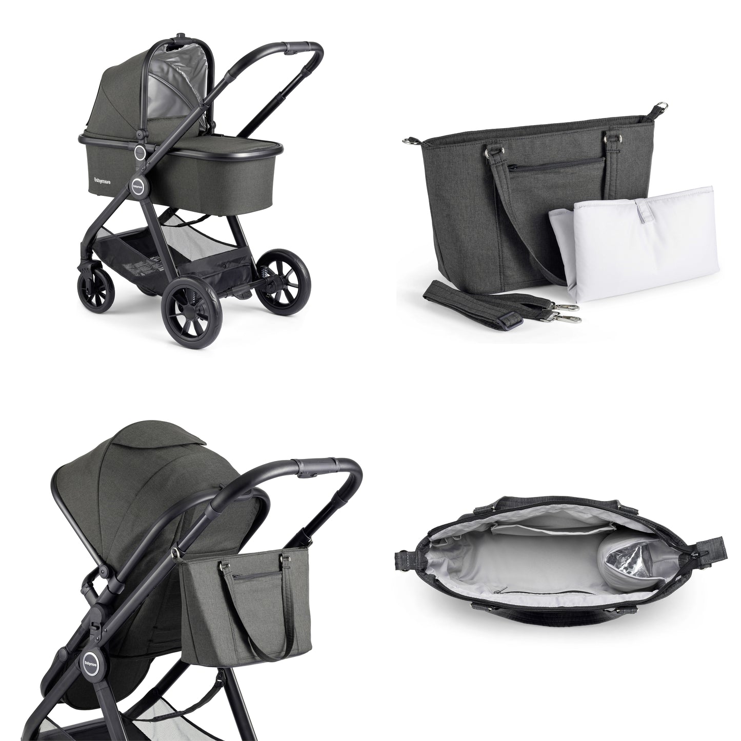 Babymore Memore V2 Pram Pushchair 11 Piece - Black 2680554-10