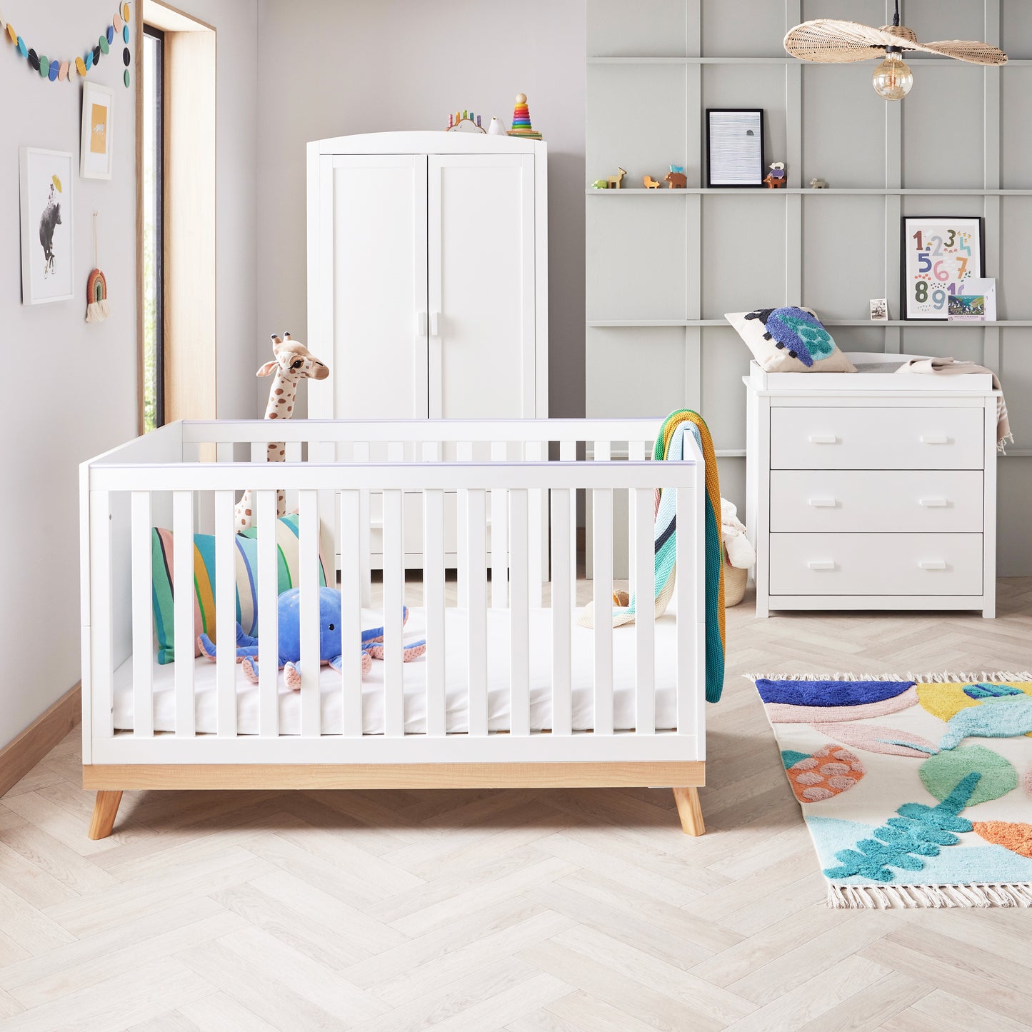 Babymore Mona 3 Piece Universal Nursery Room Set - White 26MWRS3