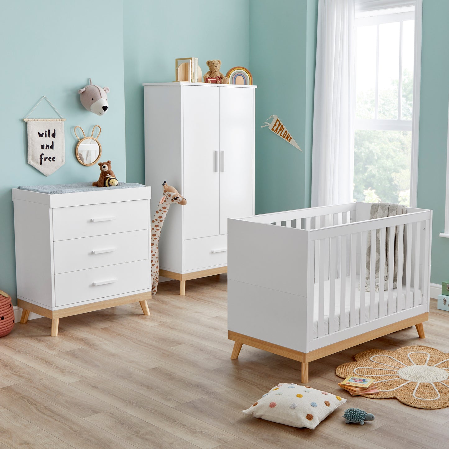 Babymore Mona Mini 3 Piece Nursery Room Set - White 26MMWWRS3