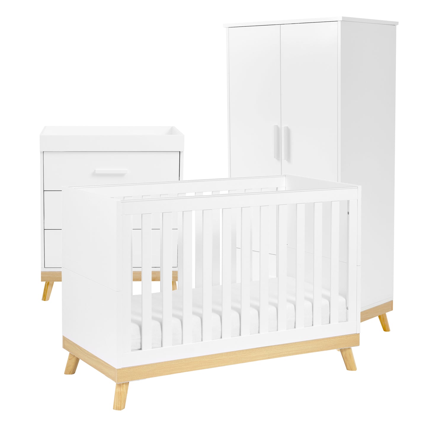 Babymore Mona Mini 3 Piece Nursery Room Set - White 26MMWWRS3