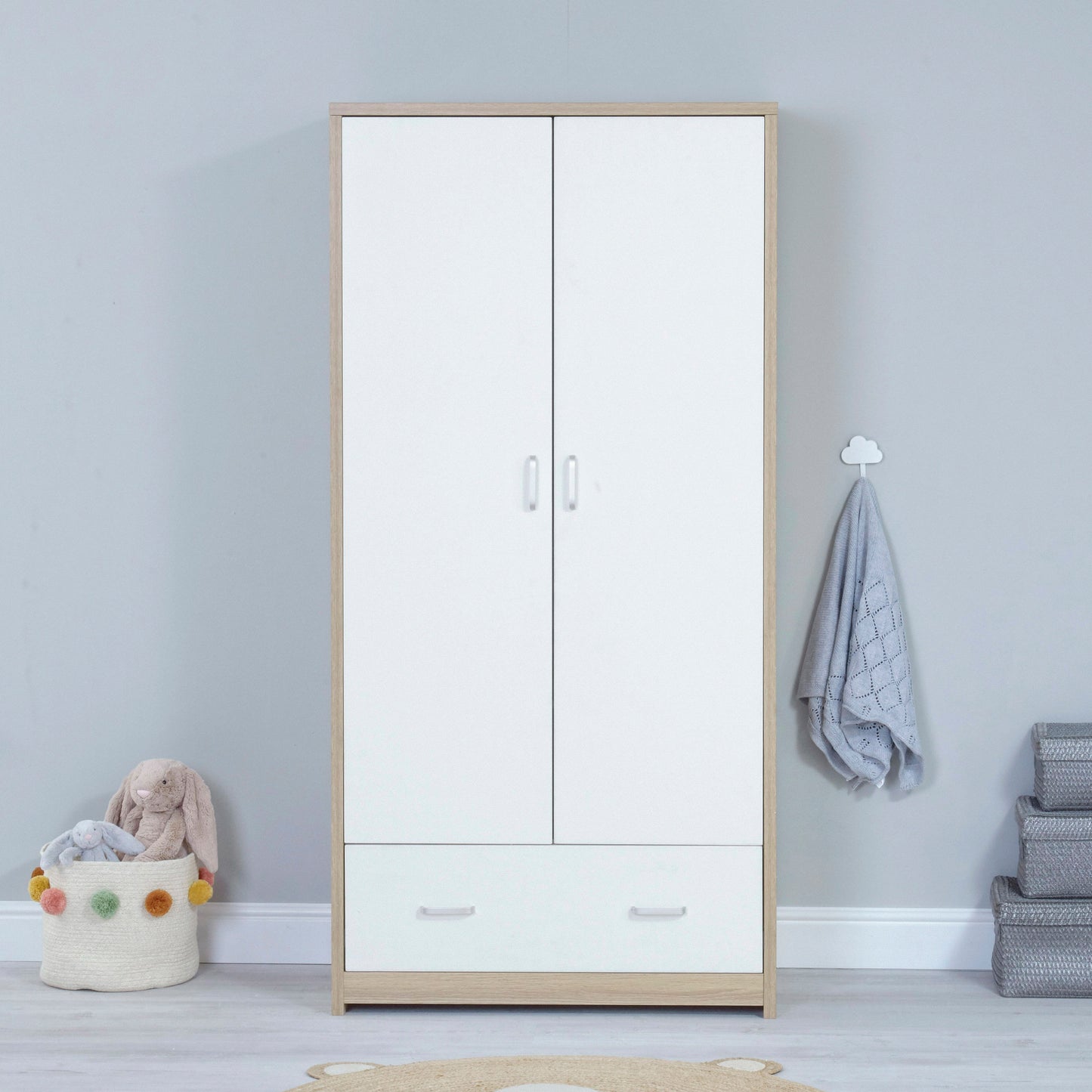 Babymore Veni 3 Piece Nursery Room Sets with Drawer - Oak White 26VWRS3D