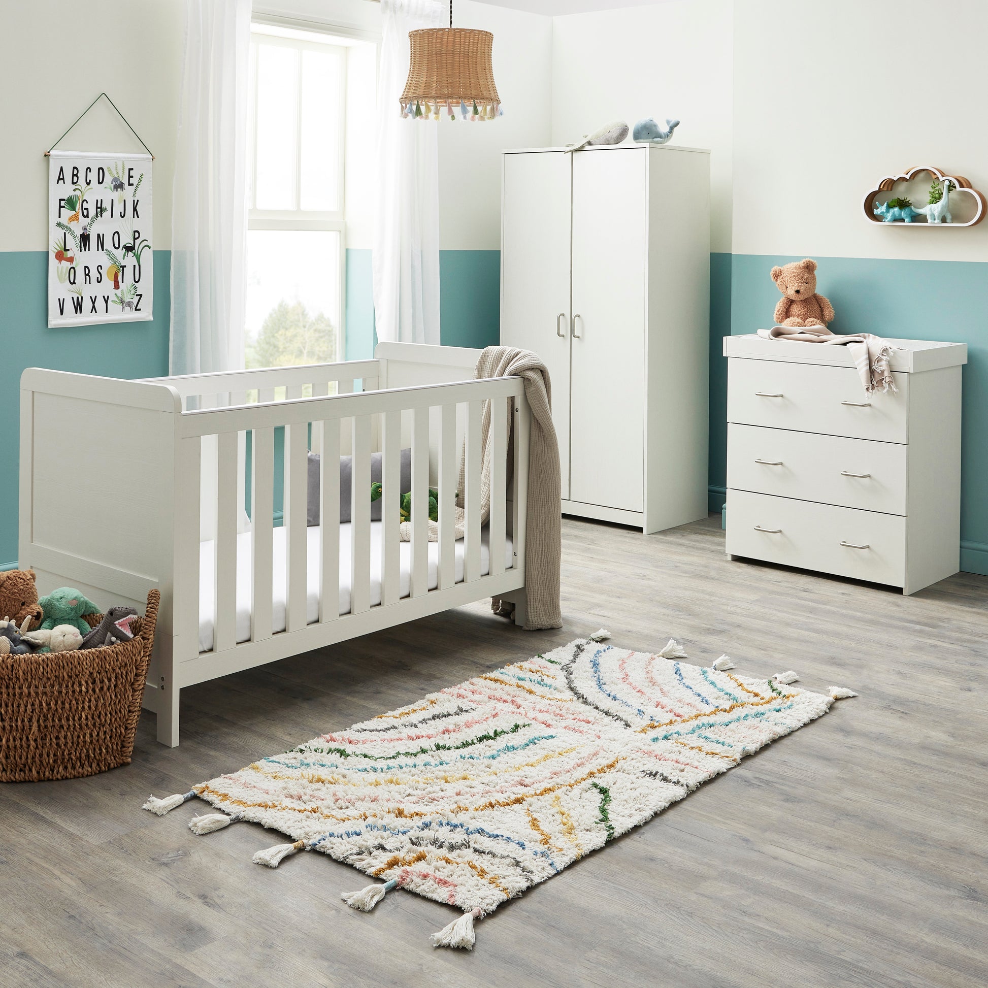 Babymore Caro 3 Piece Nursery Furniture Set – White Wash