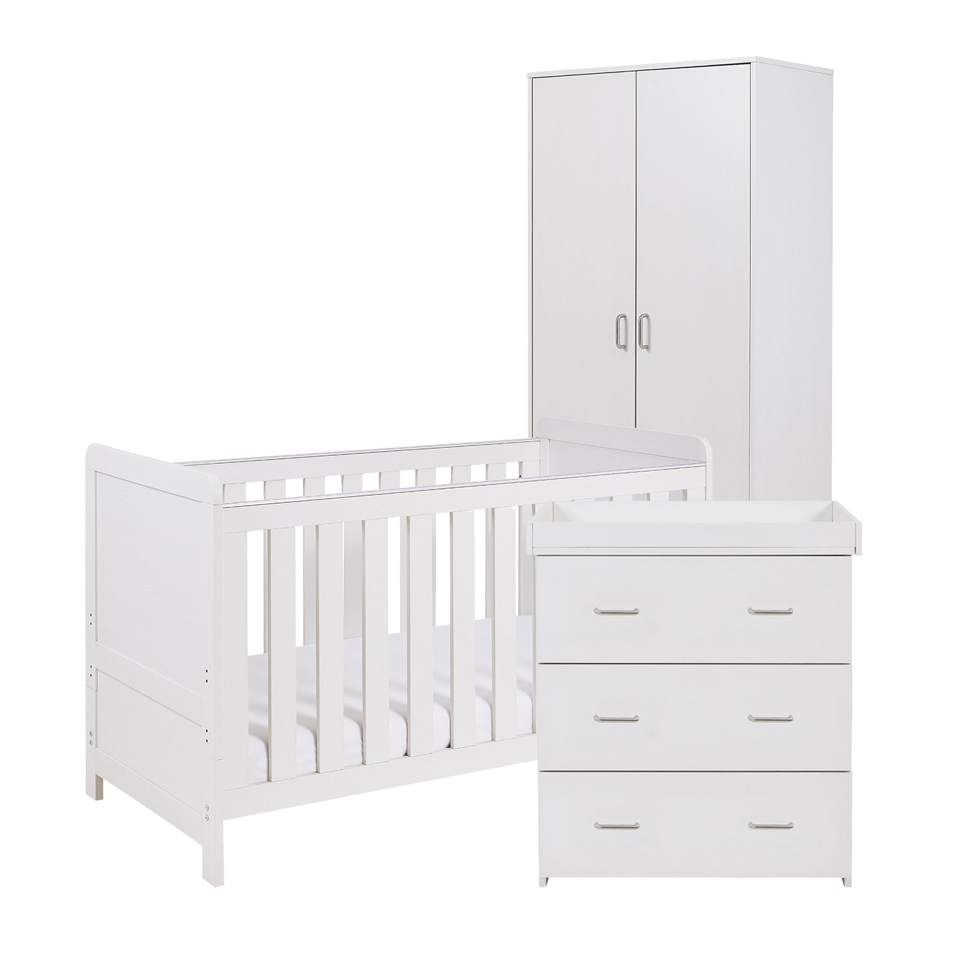 Babymore Caro 3 Piece Nursery Room Set - White Wash 26CWRS3