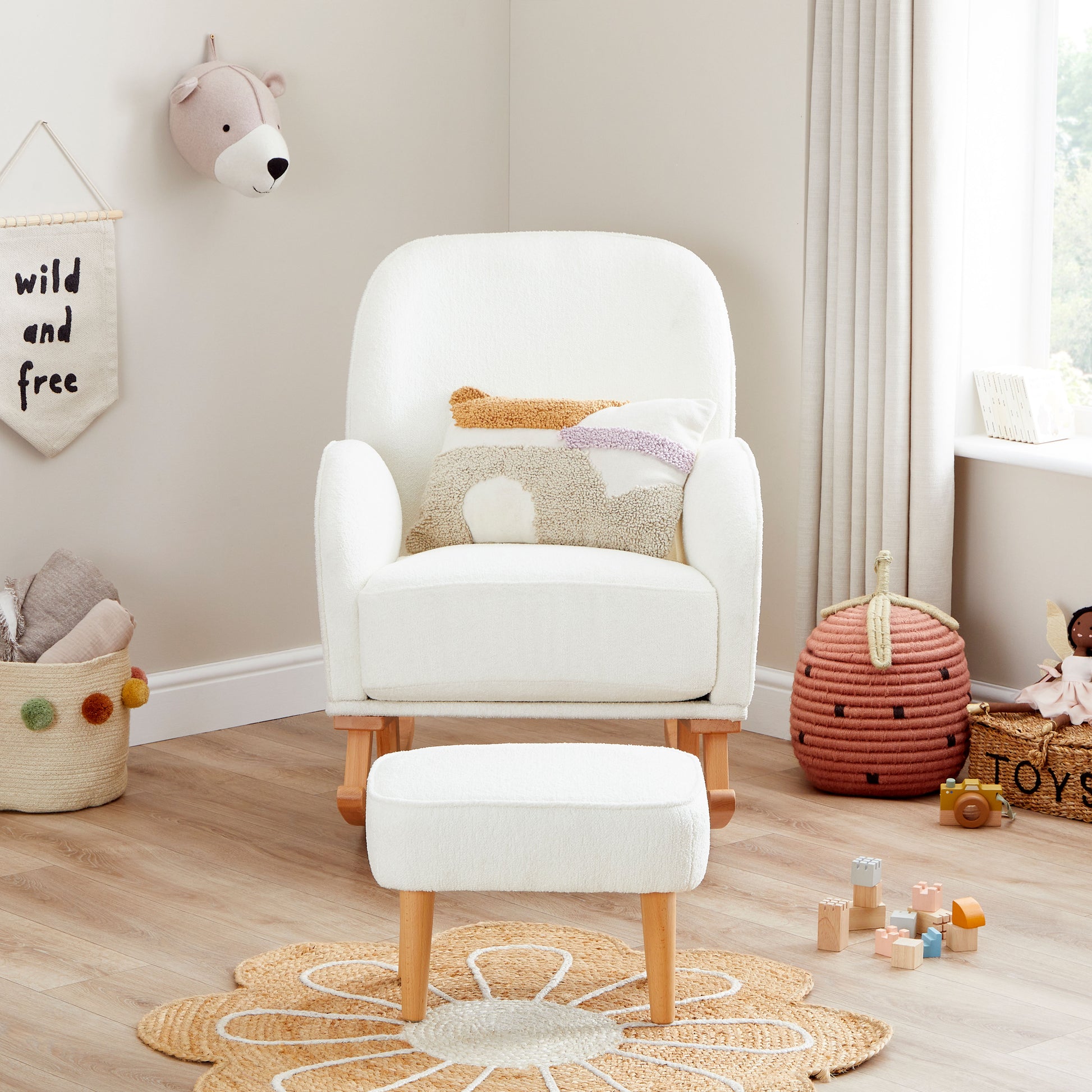 Babymore Freya Nursing Chair with Stool - Off White Bouclé 2670029