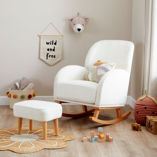 Babymore Freya Nursing Chair with Stool - Off White Bouclé 2670029