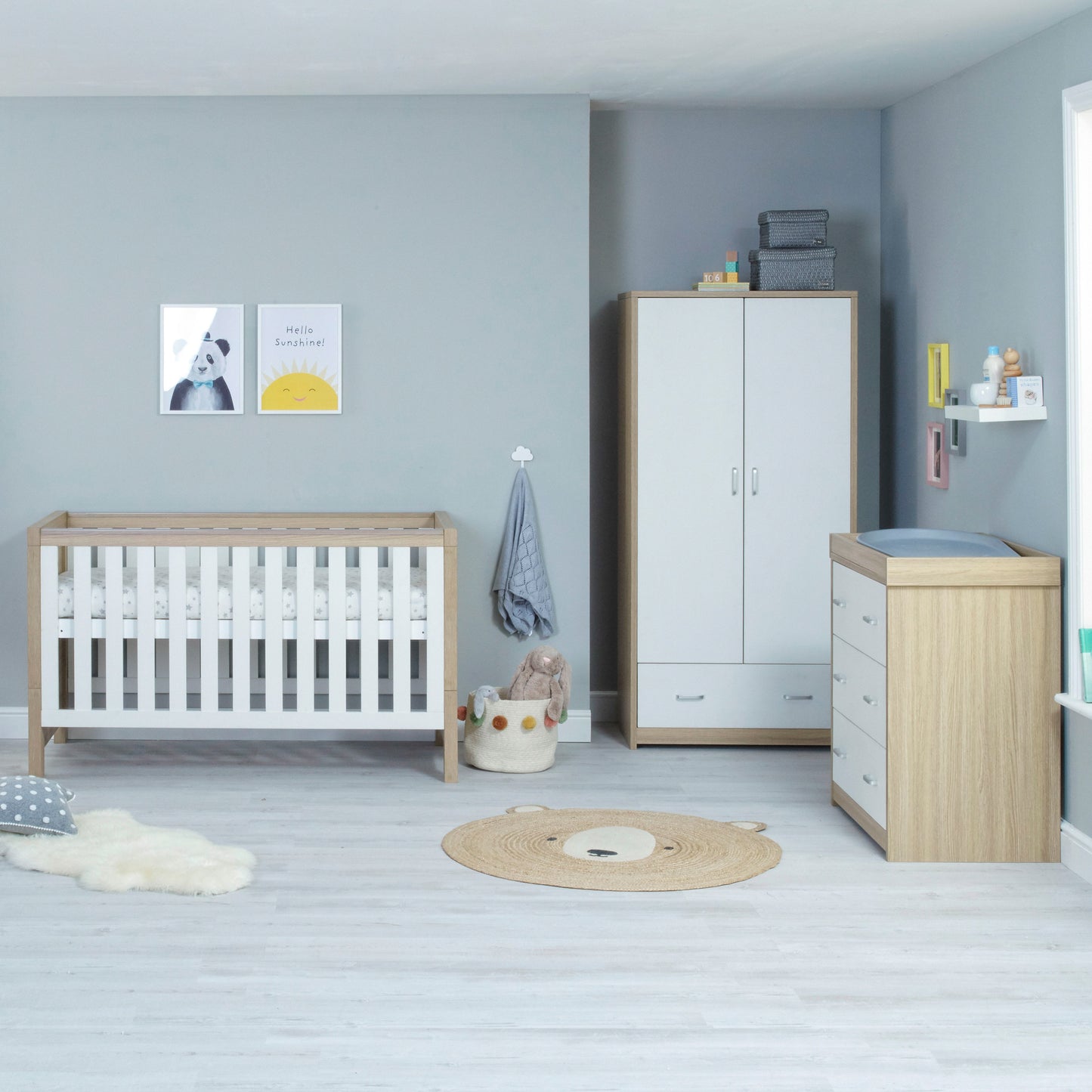 Babymore Luno 3 Piece Nursery Room Set - Oak White 26LWRS3