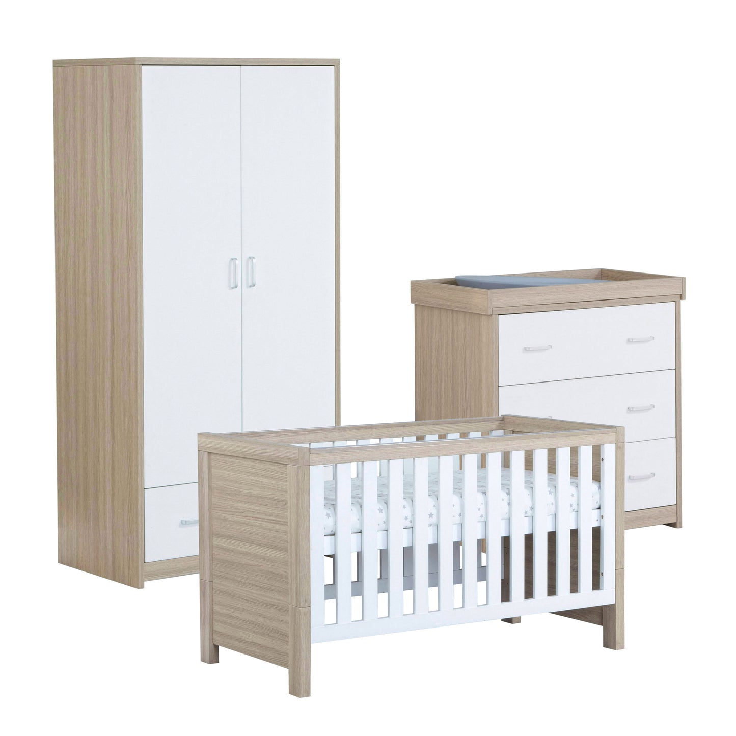 Babymore Luno 3 Piece Nursery Room Set - Oak White 26LWRS3