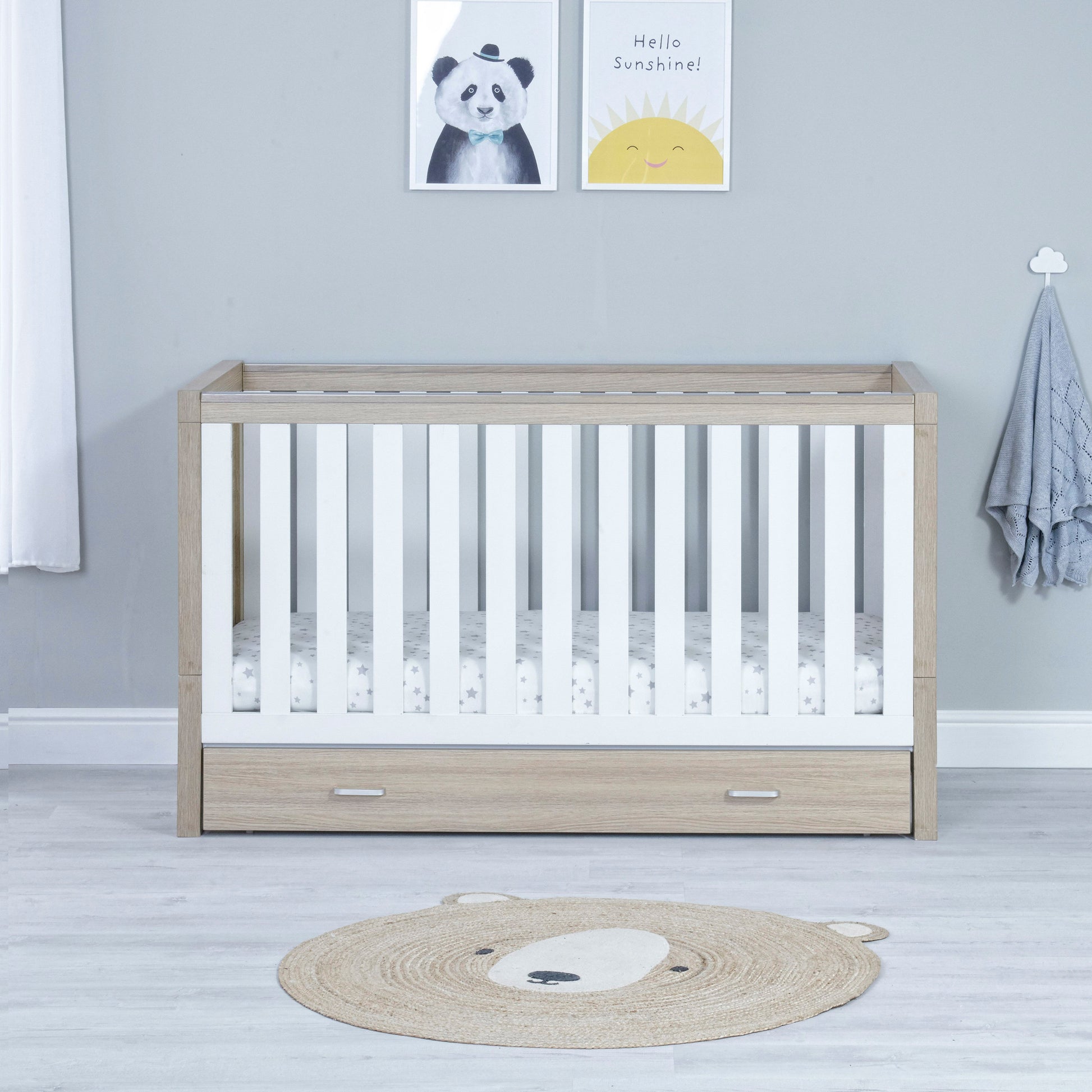 Babymore Luno 3 Piece Nursery Room Set with Drawer - Oak White 26LWRS3D