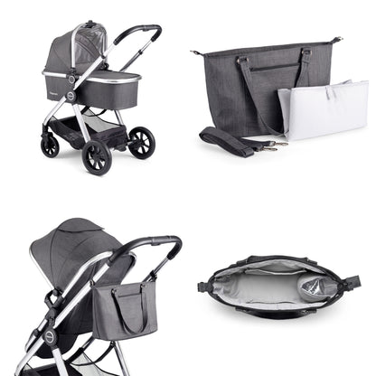 Babymore Memore V2 Pram Pushchair 11 Piece - Chrome 2680550-10