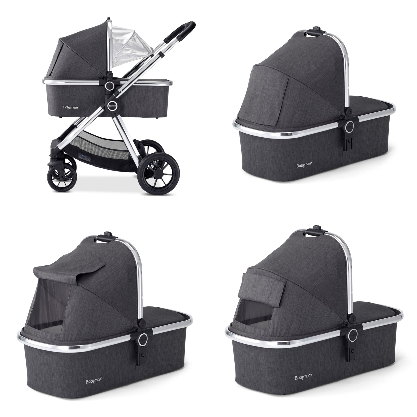 Babymore Memore V2 Pram Pushchair 11 Piece - Chrome 2680550-10