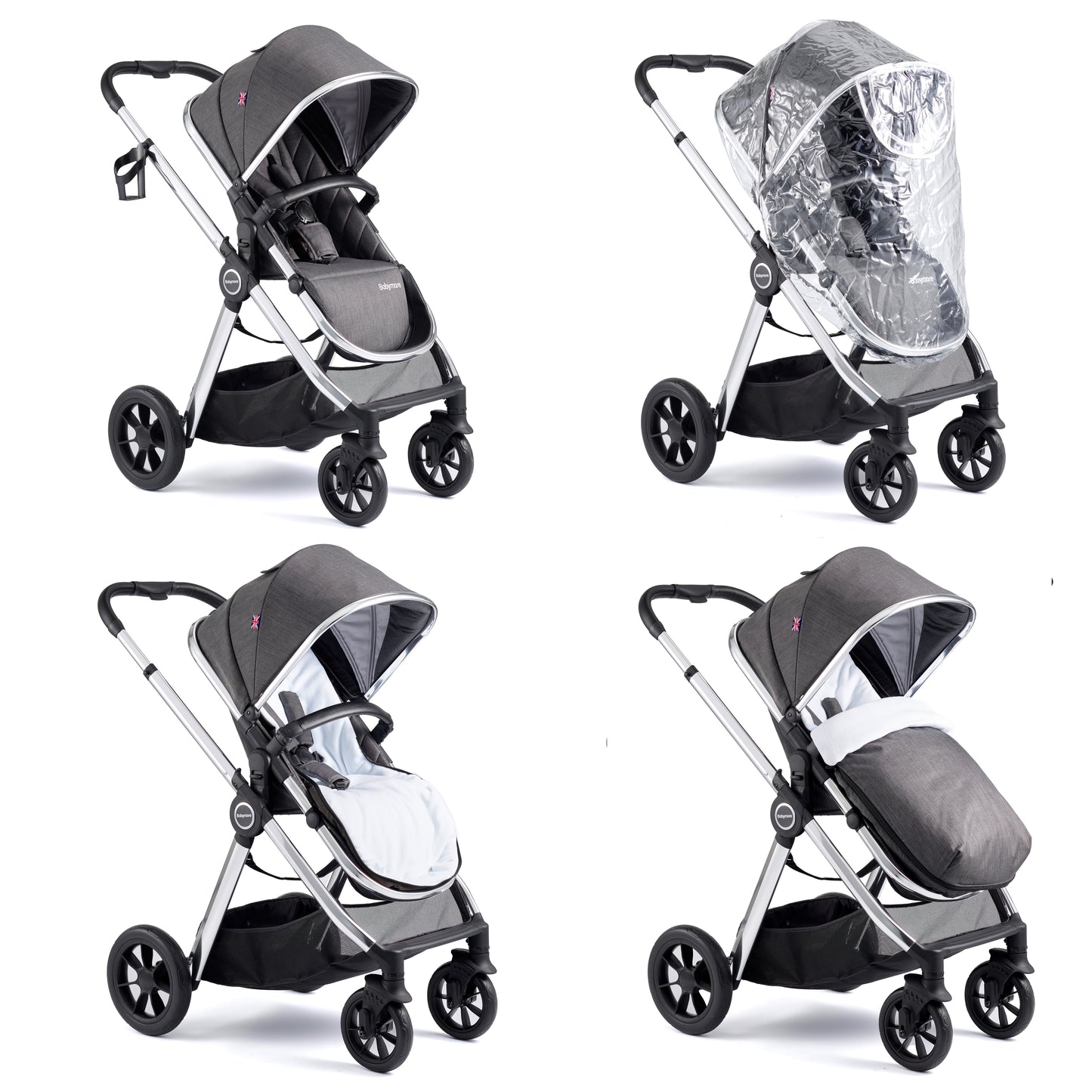 Babymore Memore V2 Pram Pushchair 11 Piece - Chrome 2680550-10
