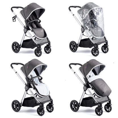 Babymore Memore V2 Pram Pushchair 11 Piece - Chrome 2680550-10