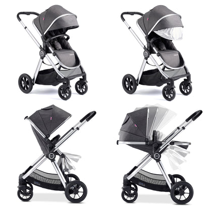 Babymore Memore V2 Pram Pushchair 11 Piece - Chrome 2680550-10