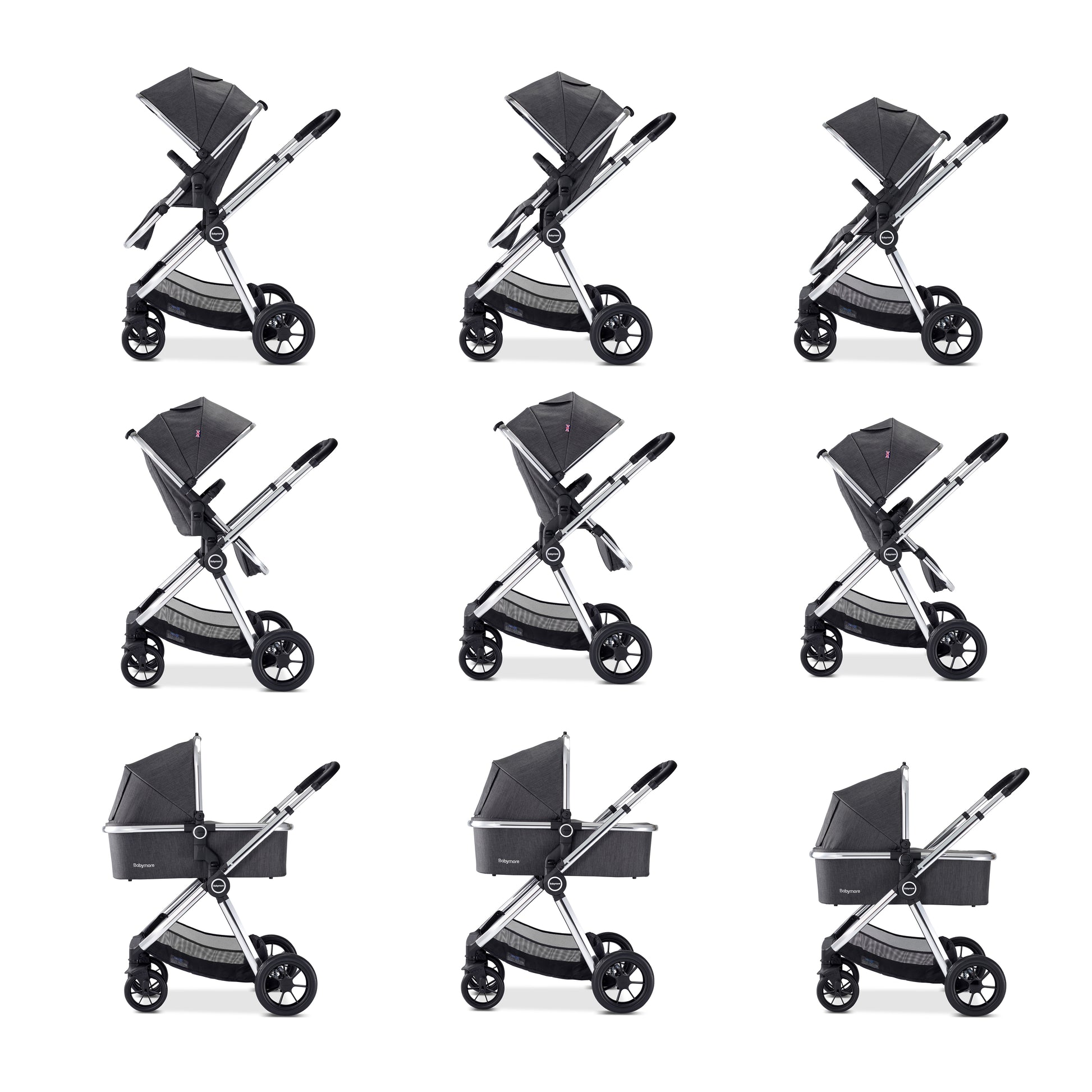 Babymore Memore V2 Pram Pushchair 11 Piece - Chrome 2680550-10