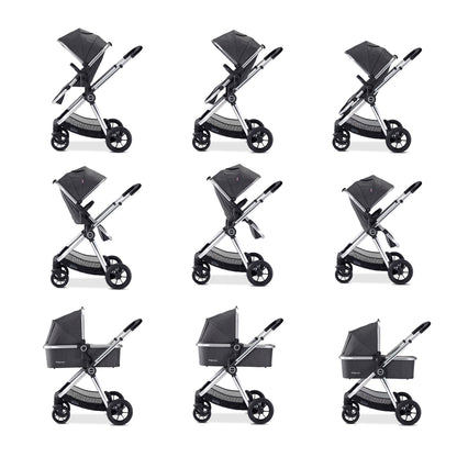 Babymore Memore V2 Pram Pushchair 11 Piece - Chrome 2680550-10