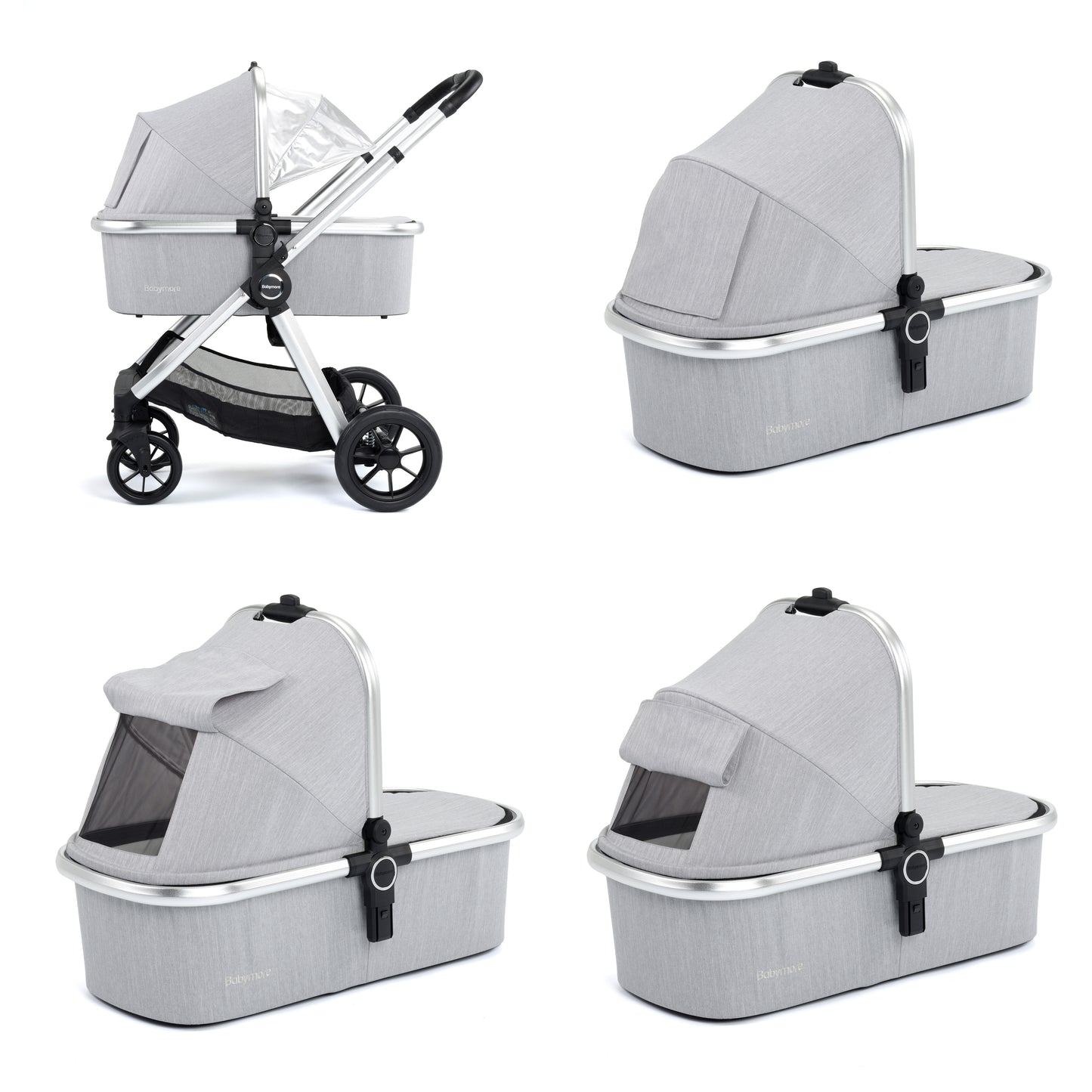 Babymore Memore V2 Pram Pushchair 11 Piece - Silver 2680551-10
