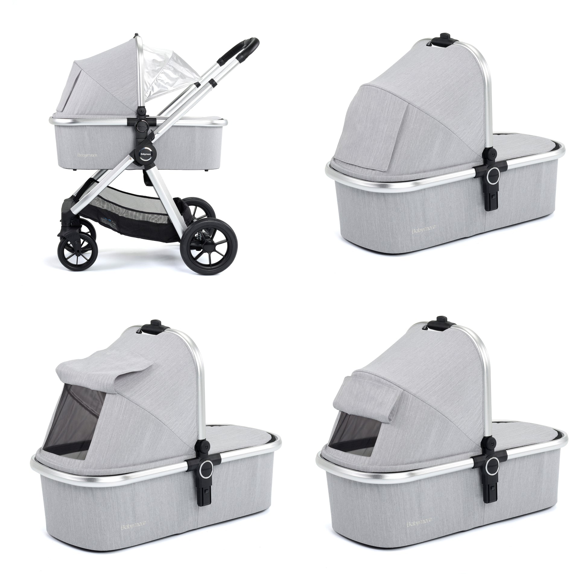 Babymore Memore V2 Pram Pushchair 11 Piece - Silver 2680551-10