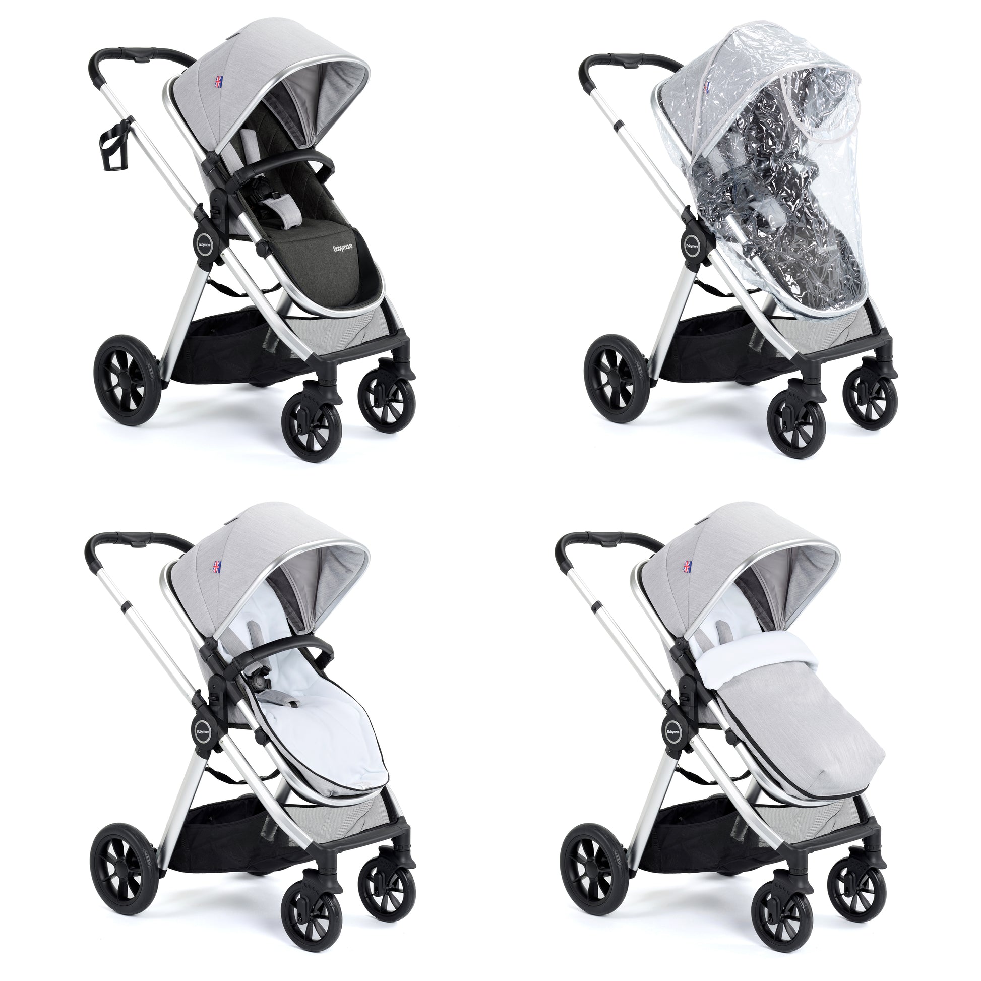 Babymore Memore V2 Pram Pushchair 11 Piece - Silver 2680551-10
