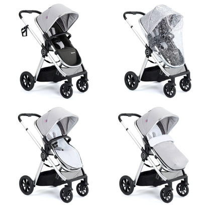Babymore Memore V2 Pram Pushchair 11 Piece - Silver 2680551-10