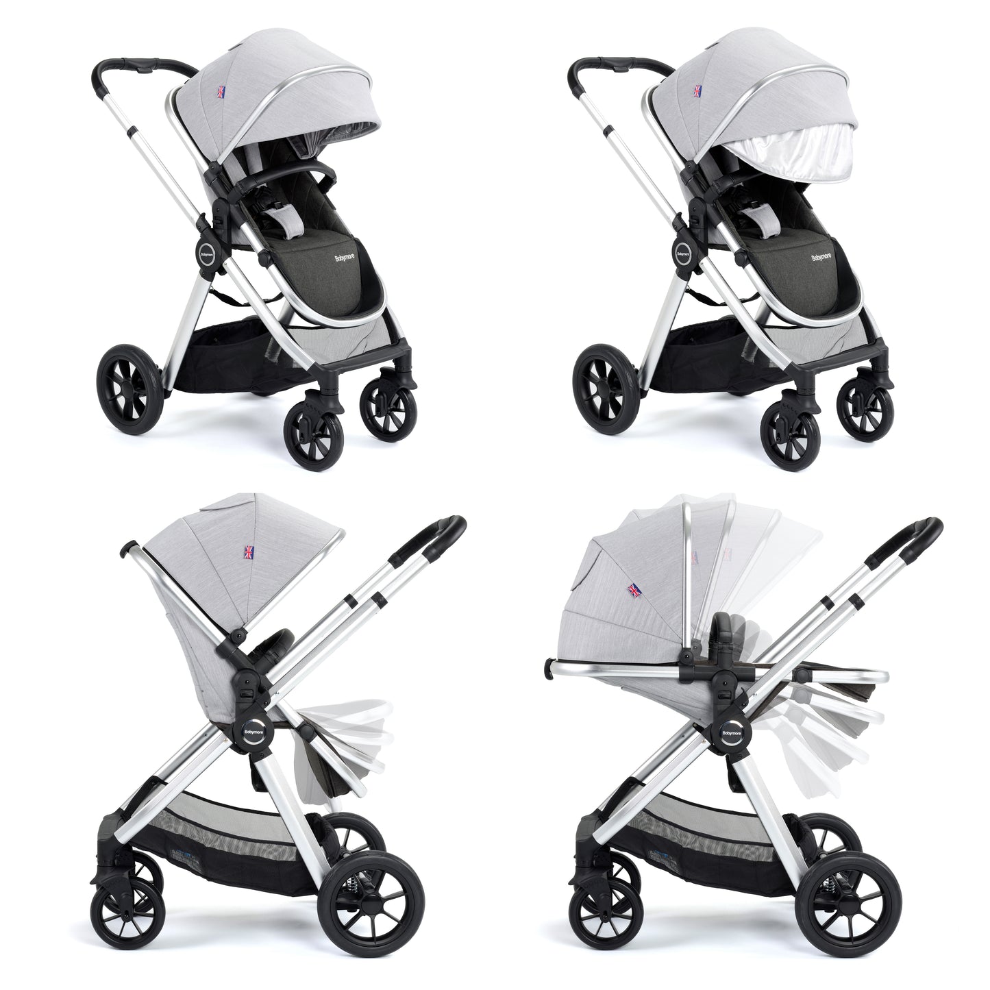 Babymore Memore V2 Pram Pushchair 11 Piece - Silver 2680551-10