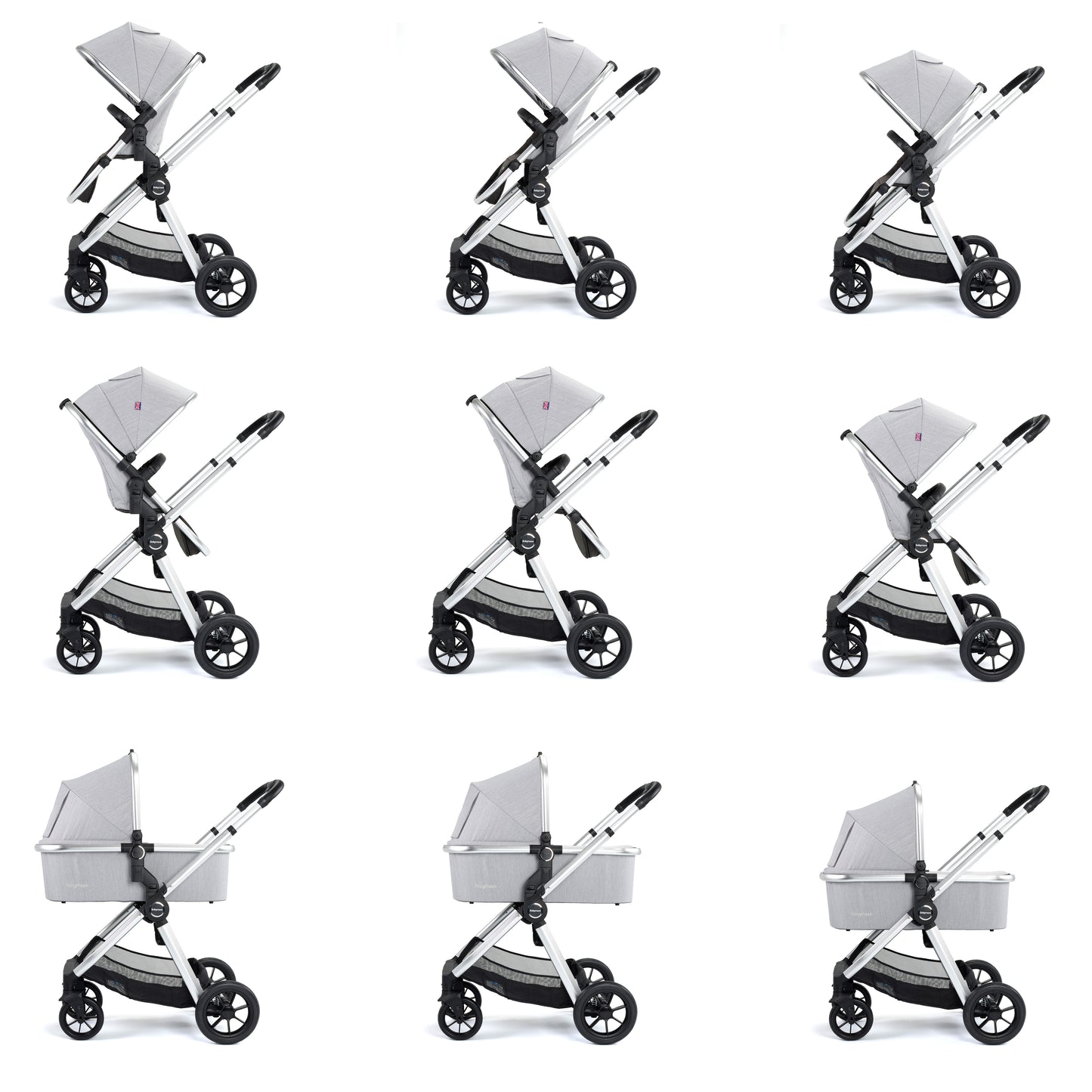 Babymore Memore V2 Pram Pushchair 11 Piece - Silver 2680551-10