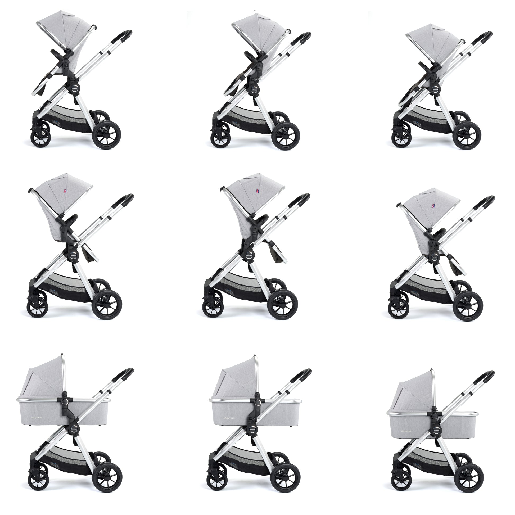 Babymore Memore V2 Pram Pushchair 11 Piece - Silver 2680551-10