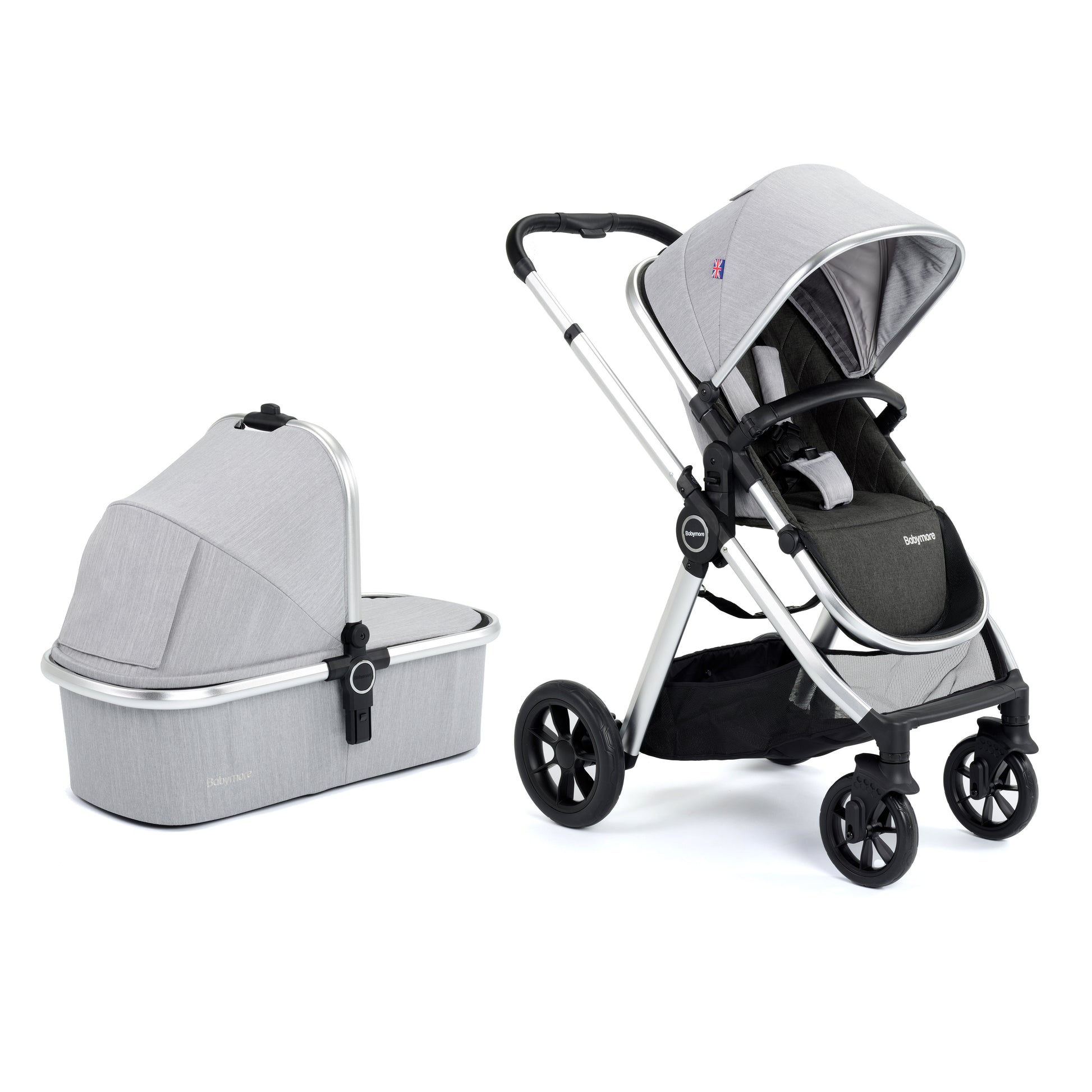 Babymore Memore V2 Pram Pushchair 11 Piece - Silver 2680551-10