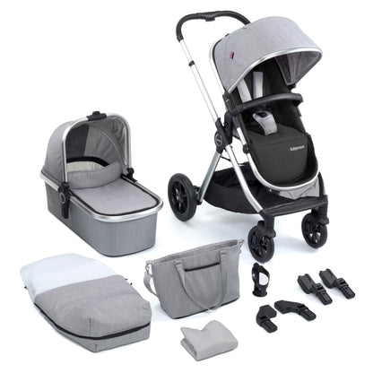 Babymore Memore V2 Pram Pushchair 11 Piece - Silver 2680551-10