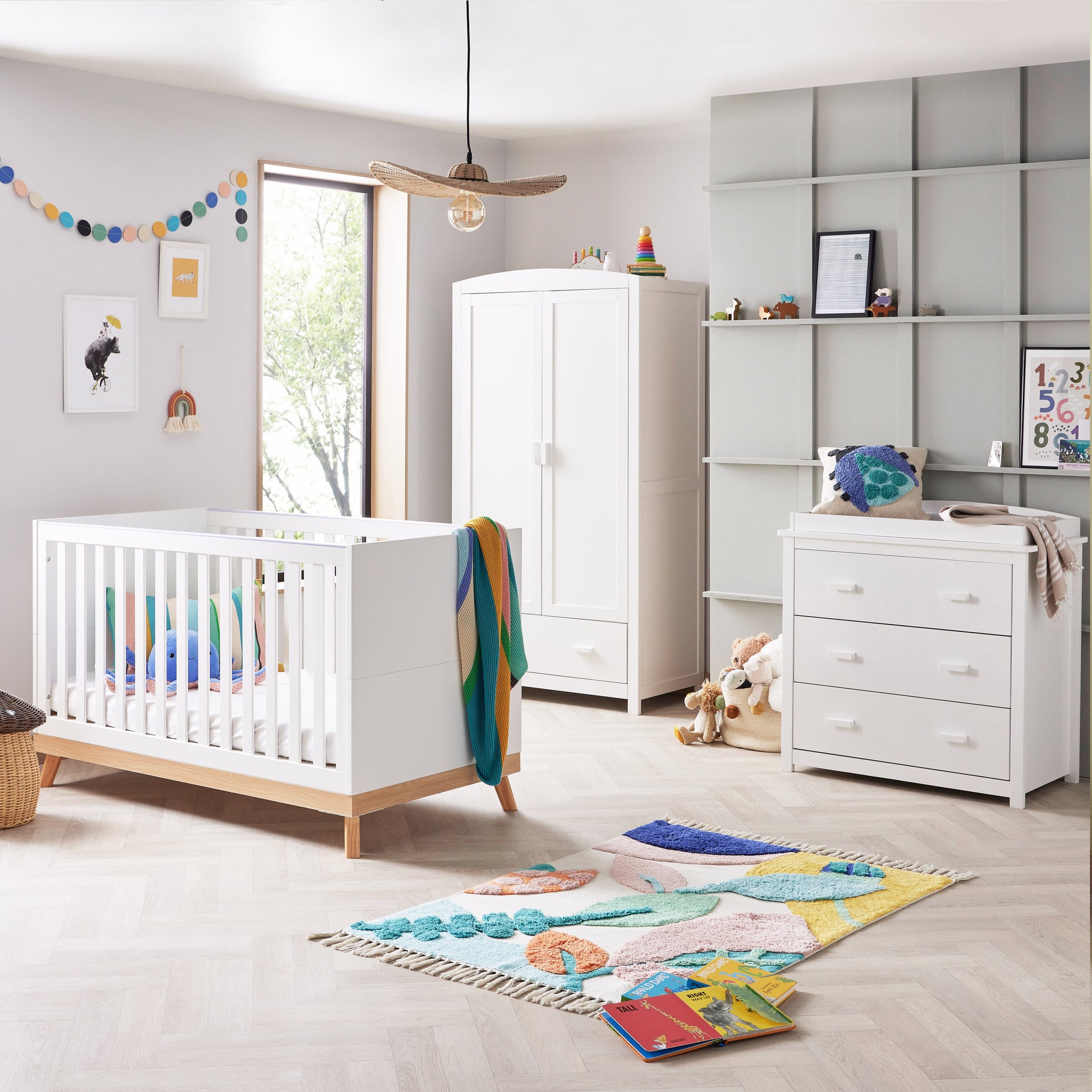 Babymore Mona 3 Piece Universal Nursery Furniture Set – White