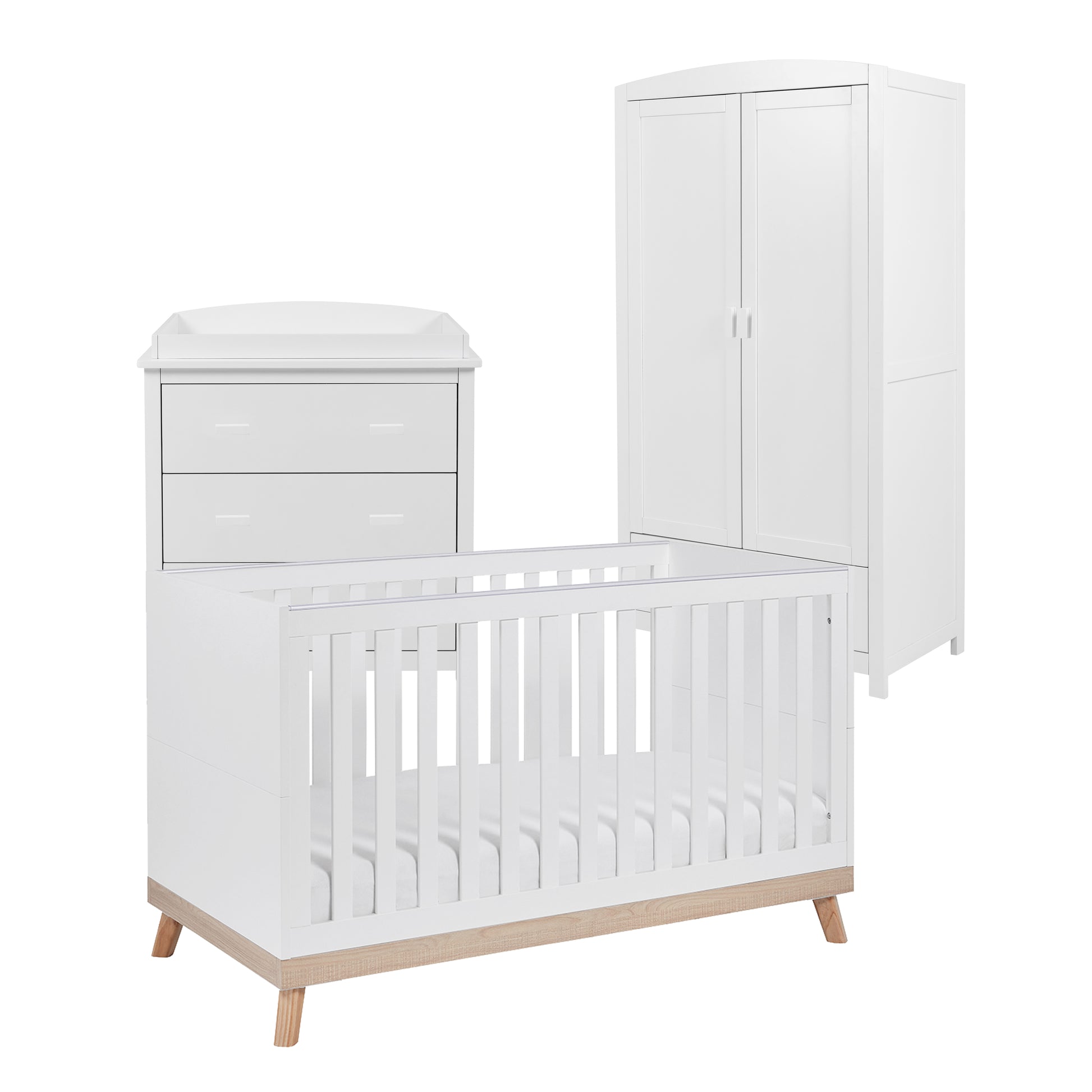 Babymore Mona 3 Piece Universal Nursery Room Set - White 26MWRS3