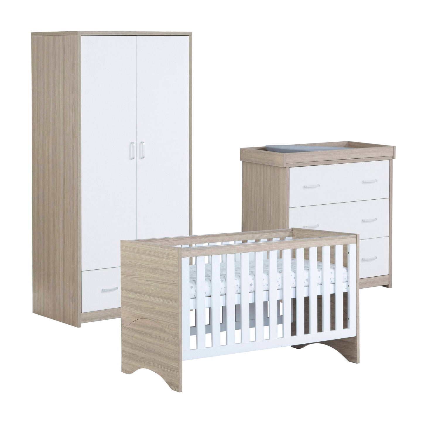 Babymore Veni 3 Piece Nursery Room Set - Oak White 26VWRS3