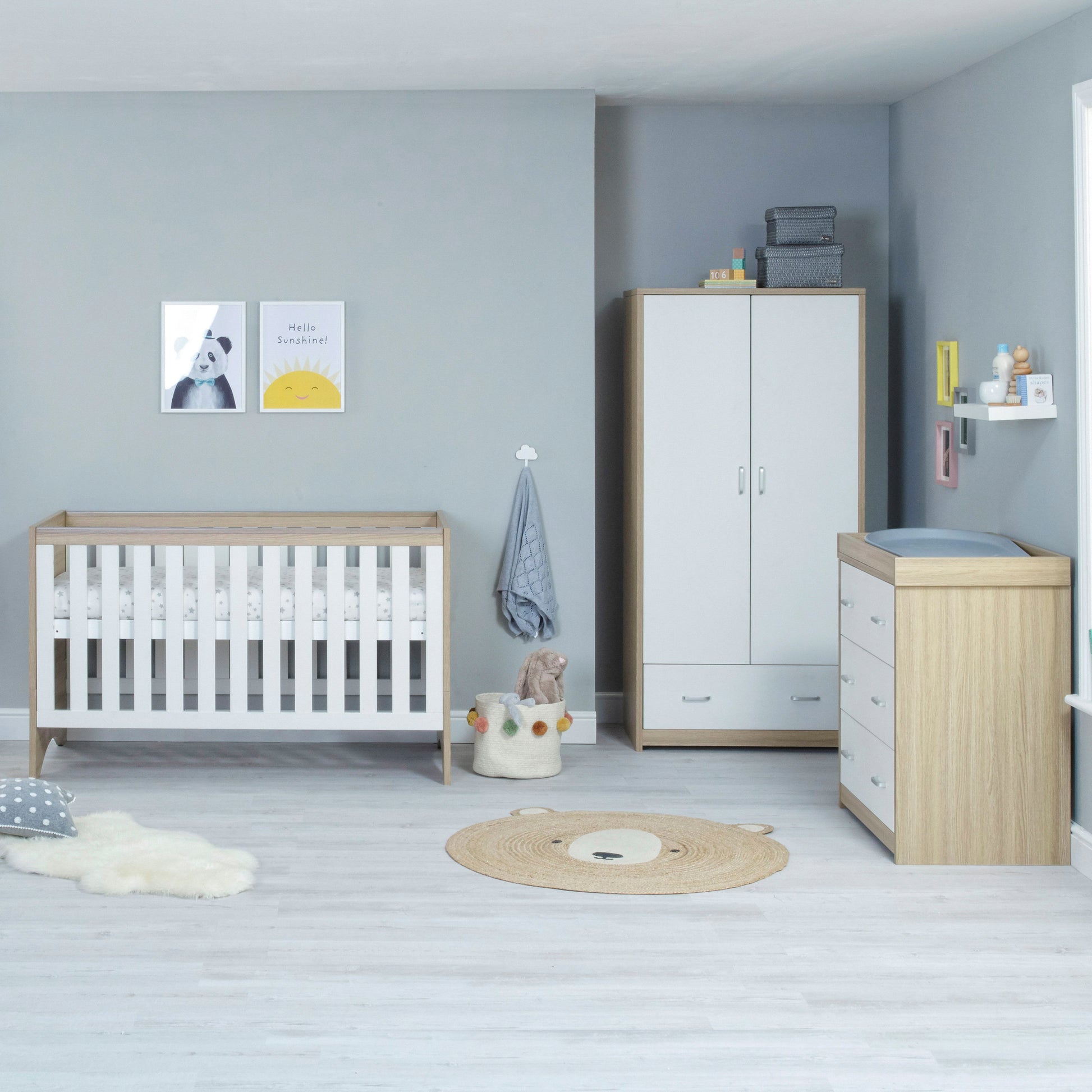 Babymore Veni 3 Piece Nursery Room Set - Oak White 26VWRS3