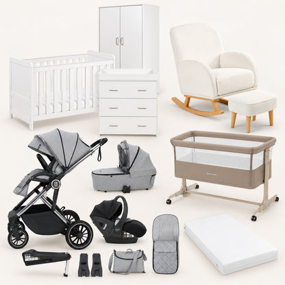 Babymore Caro White Ultimate Nursery & Travel Bundle 26CW3BDL2