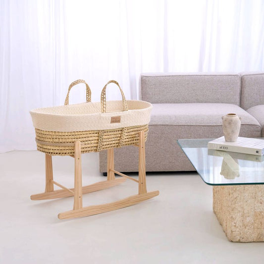 Clair de Lune Cream Organic Knitted Palm Moses Basket CL6636CM