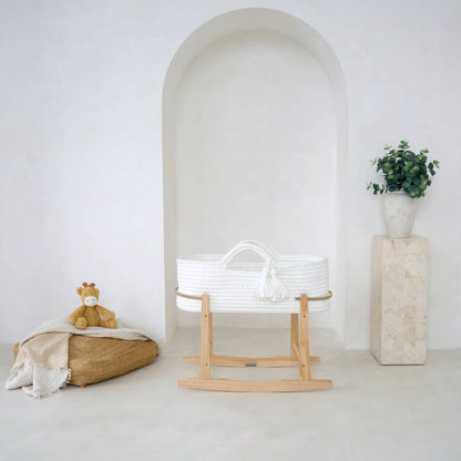 Clair de Lune Crochet Moses Basket with Natural Rocking Stand CL6654WE