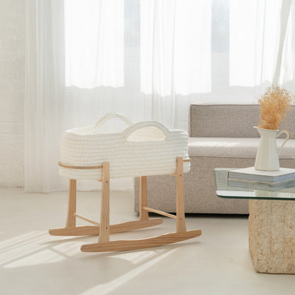 Clair de Lune Crochet Moses Basket with Natural Rocking Stand CL6654WE