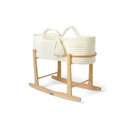 Clair de Lune Crochet Moses Basket with Natural Rocking Stand CL6654WE