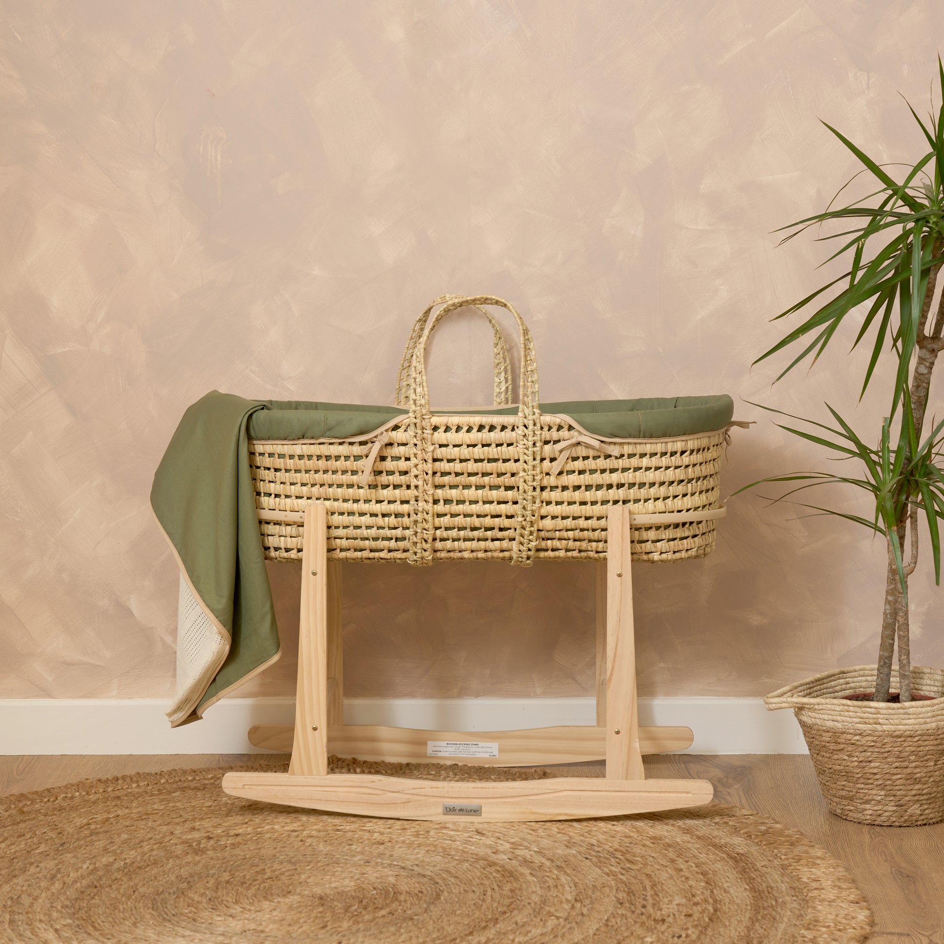 Clair de Lune Sage Green Organic Palm Moses Basket CL6475EM