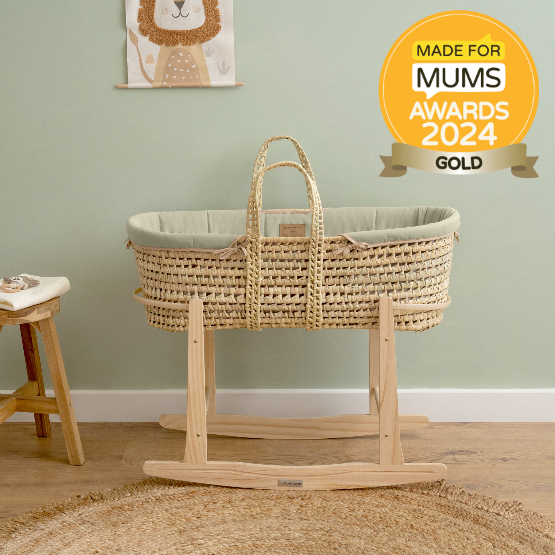 Clair de Lune Sage Green Organic Palm Moses Basket CL6475EM
