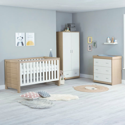 Babymore Luno 3 Piece Nursery Room Set - Oak White 26LWRS3