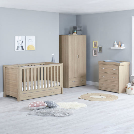 Babymore Luno 3 Piece Nursery Room Set with Drawer - Oak 26LORS3D